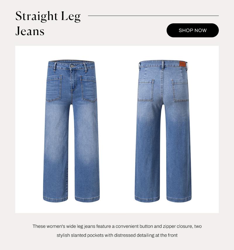 Sidefeel Women's Wide Leg Jeans High Waisted Stretchy Jeans Straight Leg Loose Fit Zimbaplatinum Ankle Denim Pants TikTokShopBlackFriday Formal Summer