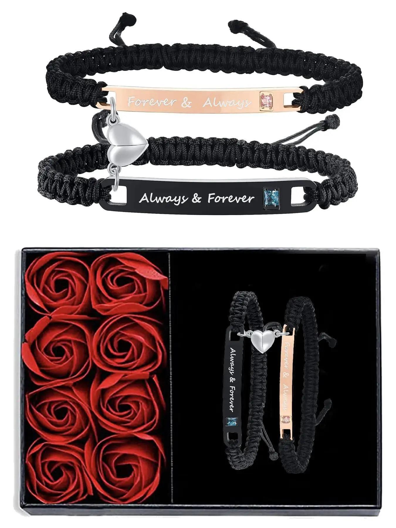 Valentine's Day Gift Set, Personalized Couple Bracelets, Promise Bangle, Attractive Relationship Band, Unisex Jewelry, Anniversary Present