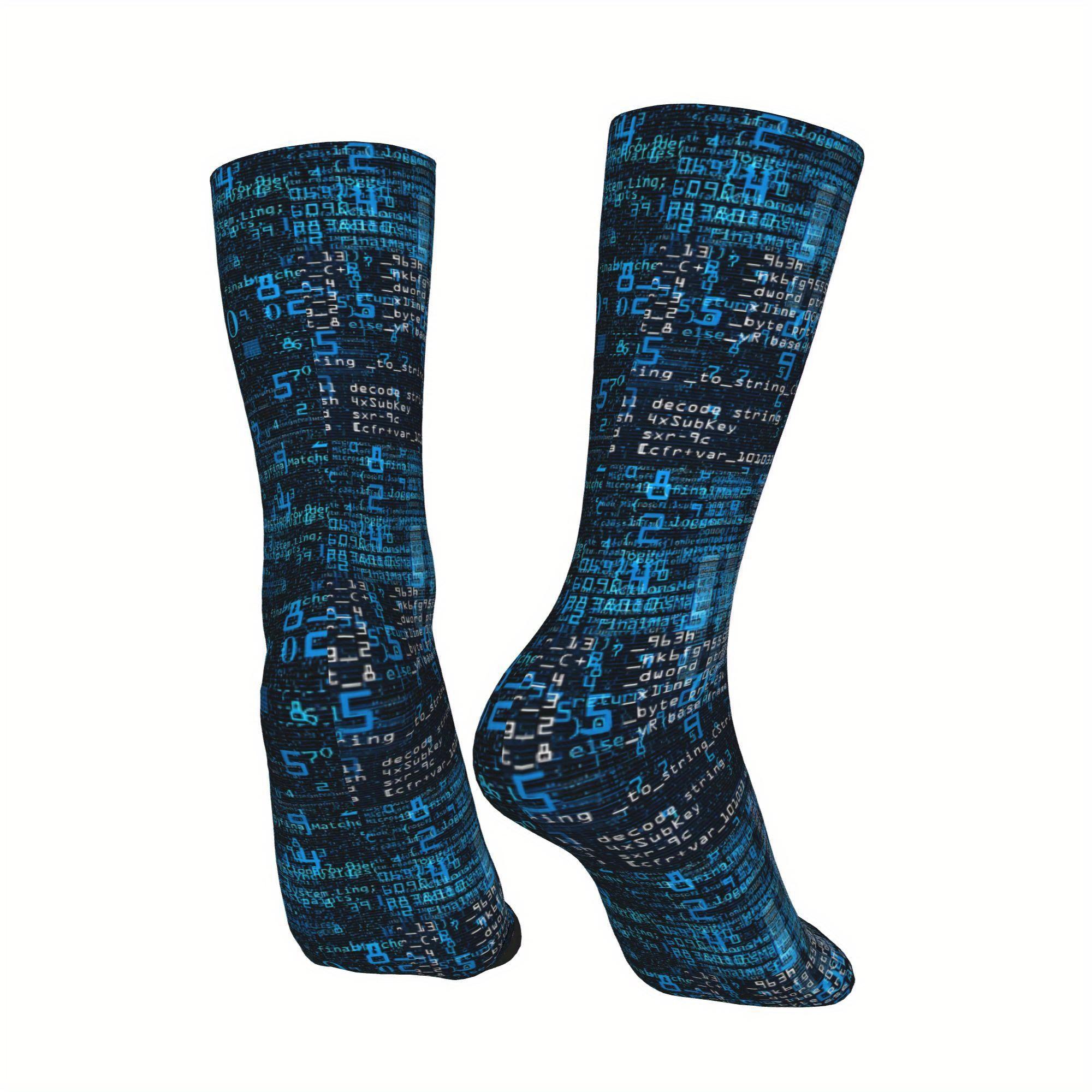 1 Pair Men'S Code & Linux Python Printed Socks, 95% Polyester 5% Elastane, Knit Fabric, All Over Print, Durable & Comfortable