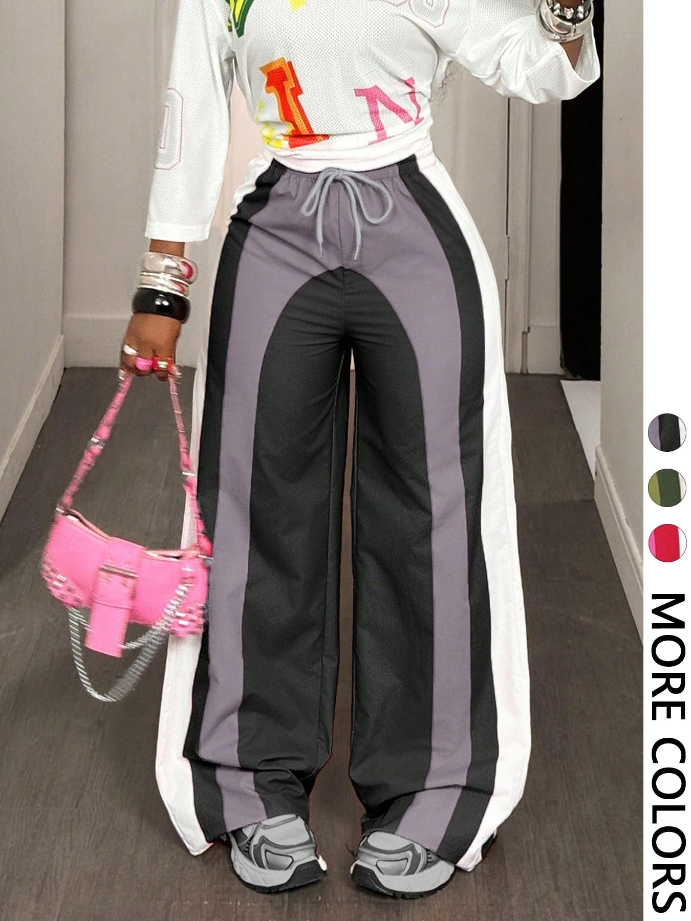 Women's Casual Striped Long Pants, Comfortable and Stylish, Perfect for Daily Wear, Ladies Fashion Bottoms, One Piece, Casual Streetwear Trousers