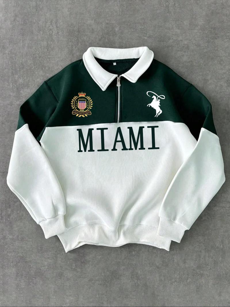 Men's Regular Fit Contrast Trim Zip Up Half Placket Sweatshirt, Casual Comfy Long Sleeve Collared Pullover for Spring & Fall, Fashion Men's Top for Daily Wear, Hoodie