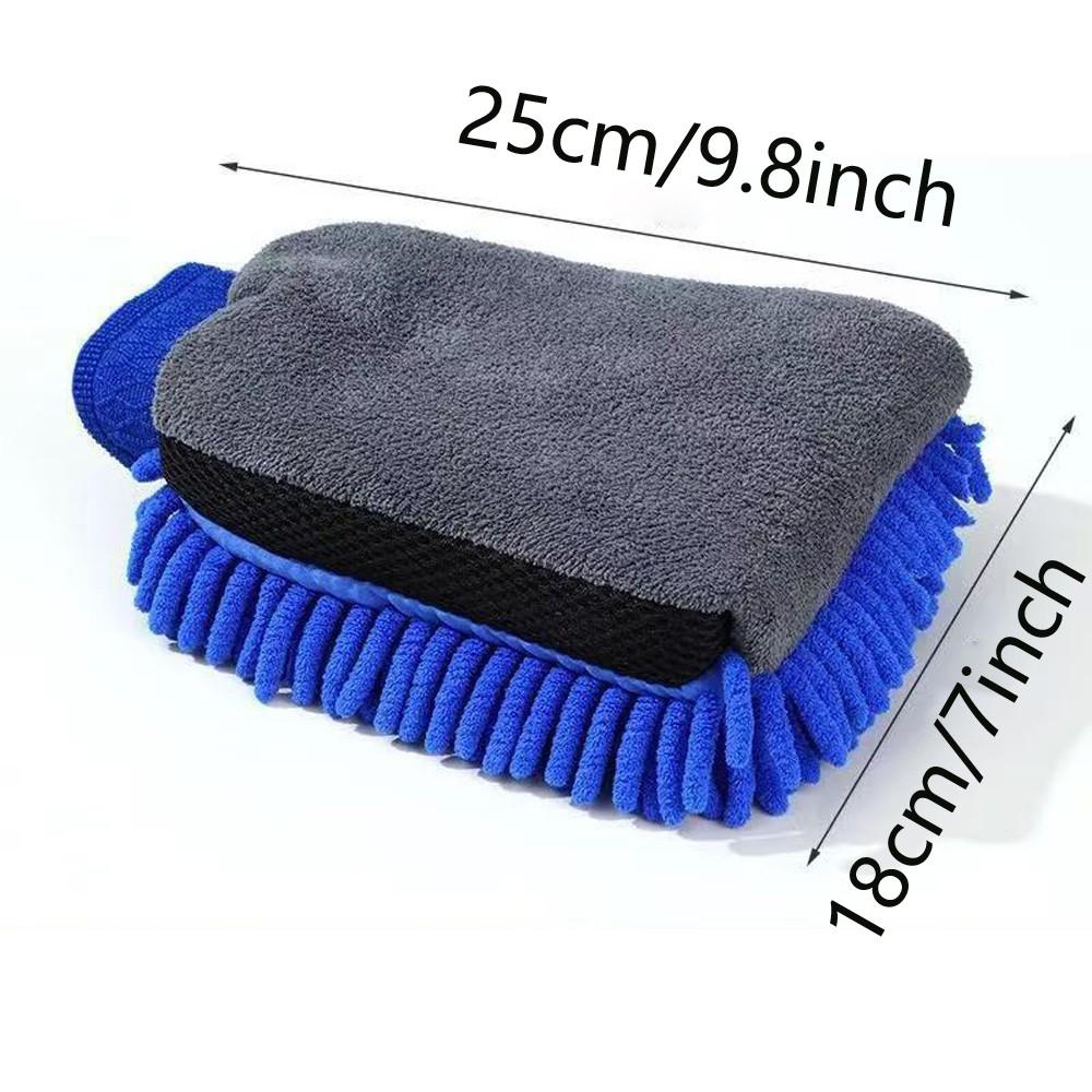 Car Wash Mitt Microfiber 2-Pack, Scratch-Free & Lint-Free, Double-Sided Chenille & Coral Fleece, Waterproof, 10.25"x7.5", & Blue