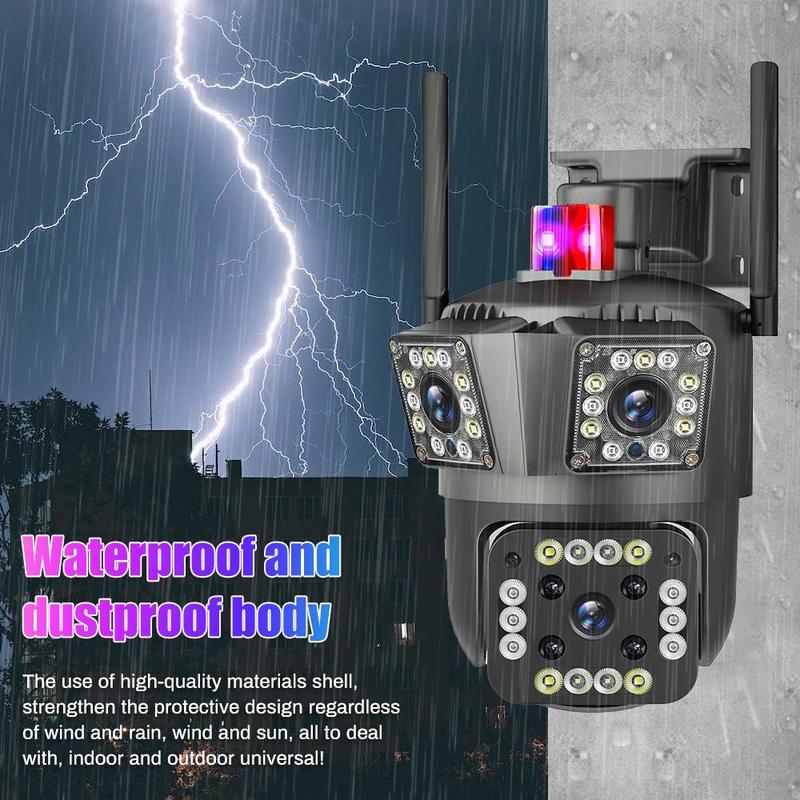9MP WiFi Outdoor Camera Wireless Three Lens Security Protection Surveillance Camera Auto Tracking Cam,360° PTZ Camera Auto Tracking Street Surveillance Camera ICsee,Home Two-way Voice,Waterproof,Best Gift