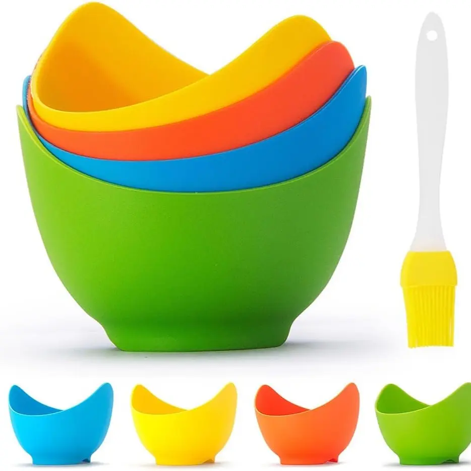 4-Piece Silicone Egg Cooker Set, Microwave Egg Cooker, Poached Egg Cooker, Microwave Egg Poacher, Egg Steamer Set with Ring Stand, Non-Stick Egg Cups, Suitable for Air Fryers, Ovens, or Stovetops, BPA-Free, Kitchen Gadgets