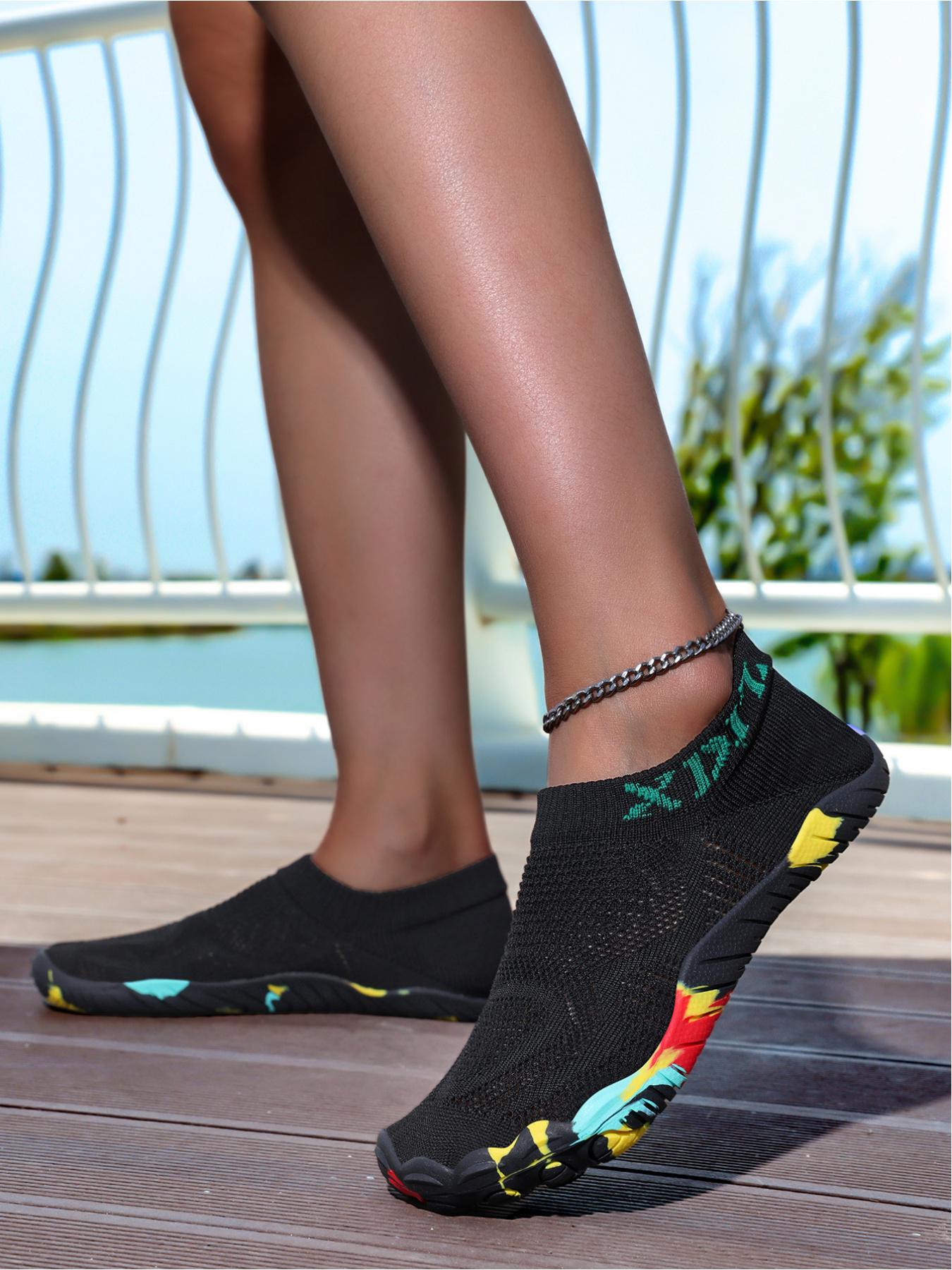 1 Pair Women's Creek Shoes, Breathable Flyknit Mesh & Anti-Slip Outsole, Soft & Fit, Quick-Drying Fabric, Water Shoes for Beach & Drifting