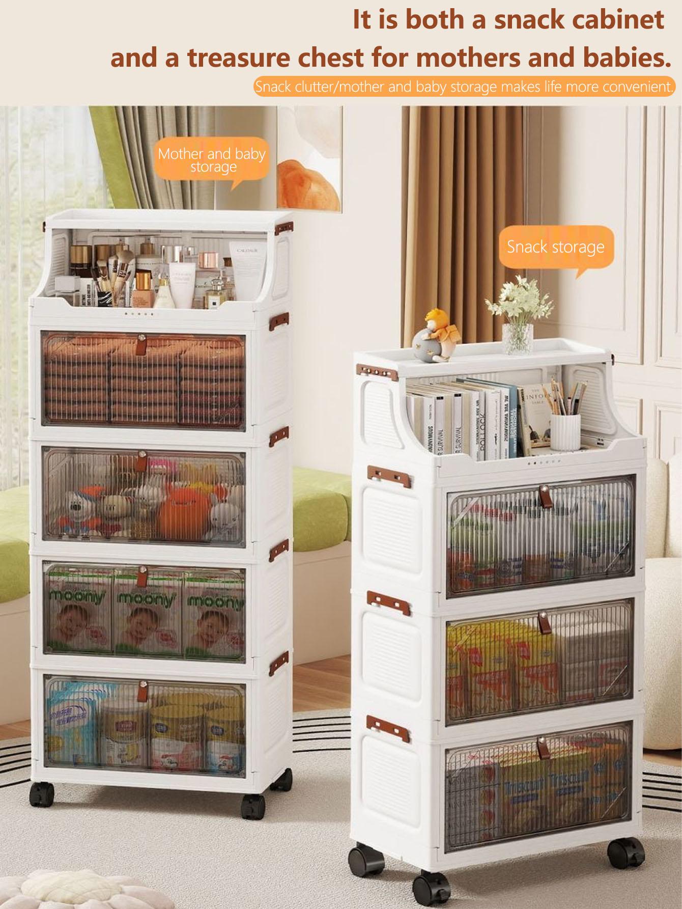 Multi-Layer Plastic Storage Cabinet, Foldable & Portable, Ideal for Bedroom/living Room, Modern Design, Universal Use