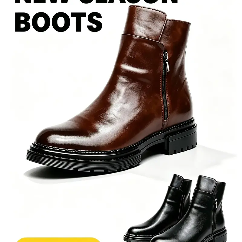 Men's High Top Chelsea Boots, Fashionable Zipper Design, Durable Rubber Sole, Fall & Winter Wear, Casual Daily Use, European Style, Boots With Zipper #GLOBAL PICKS