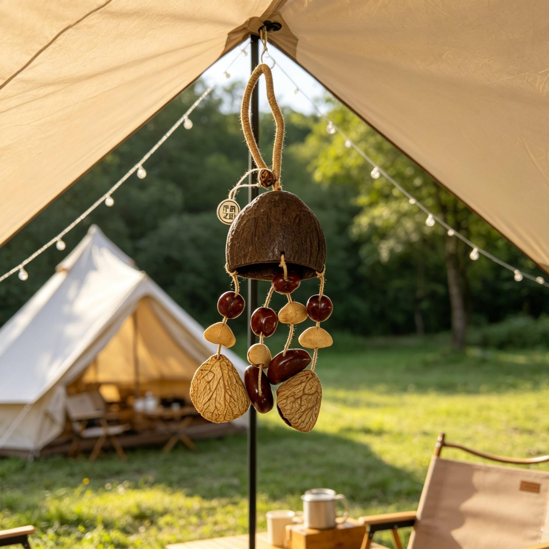 Natural Coconut Shell Seed Wind Chime, Bohemian Handmade Wooden Hanging Decor, Vintage Garden Patio Decoration, Sound Healing Bell