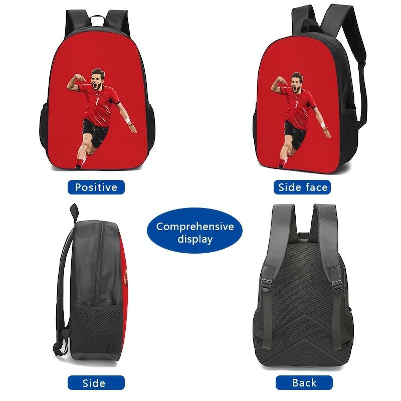 Unisex Football Theme 3-Piece Backpack Set - Durable Waterproof Scratchproof School Bag with Lunch Box, Pencil Case, Zipper Closure, Breathable Padded Straps, Fits 15in Laptop (No.1 Jersey Player Image on Solid Red Background)
