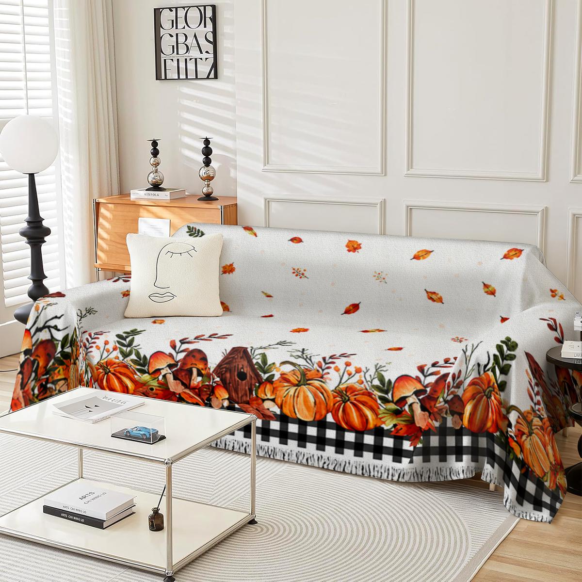 Autumn pumpkin leaf sofa cover machine washable sofa towel suitable for decorating sofas in bedrooms and living rooms throughout the year