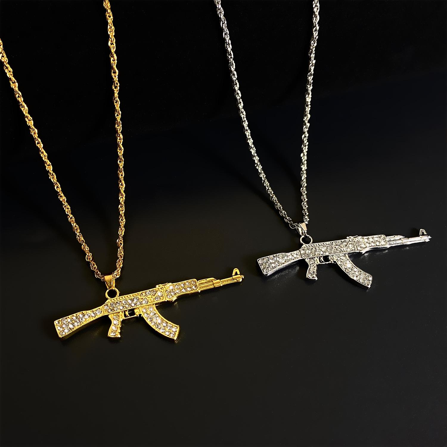 Hiphop Feng Shui Drill Decor Ak47 Assault Rifle Necklace, Perfect for Holidays & Daily Wear, Great Gift for Friends & Family, Chain Jewelry, Fashion Jewelry Accessories