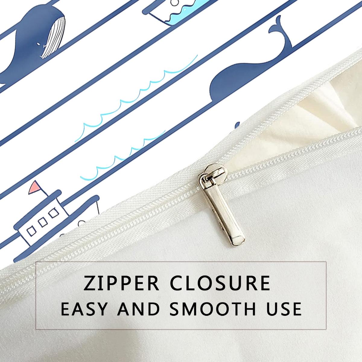 2-Piece Striped Whale Bedding Set, Racing Car Down Comforter Set, Blue and White, Bedroom Decor, Guest Room, 2D Cartoon Ocean Style, Flat Print (Includes 1 comforter cover + 1 pillowcase, no insert)