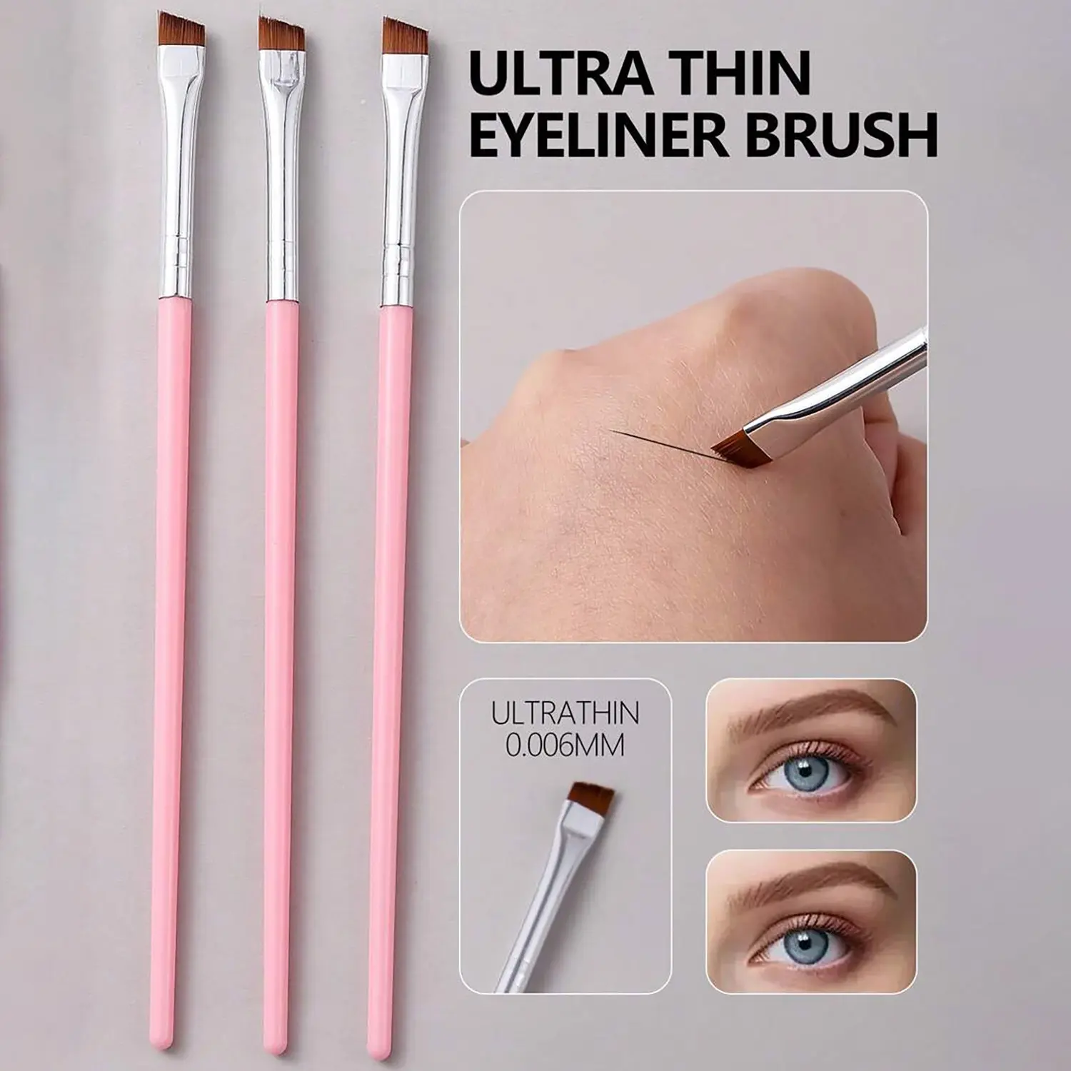 3 Piece Eyeliner Brush Set, Sharp Tip Brow Brush, Liquid Eyeliner Brush, Ultra-Fine Slanted Brow Brush, Makeup Tools for Precision Application