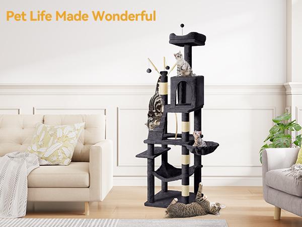 DWVO 72'' Cat Tree with Litter Box Furniture Hidden Enclosure Modern Cat Condo Tower for Kitten, Cat