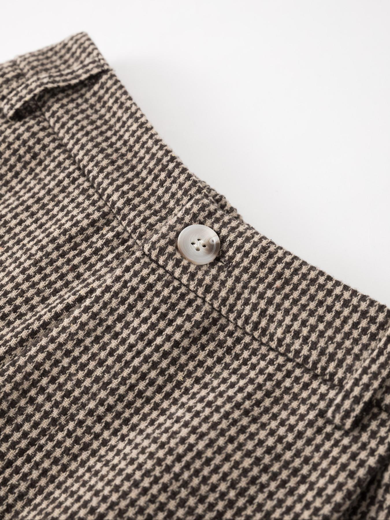 Women's autumn and winter thousand-bird pattern heavy-duty fabric pleated button elastic waist wide-leg trousers elegant split zipper work casual trousers suitable for any occasion autumn and winter essential women's trousers Casual Chic Bottoms