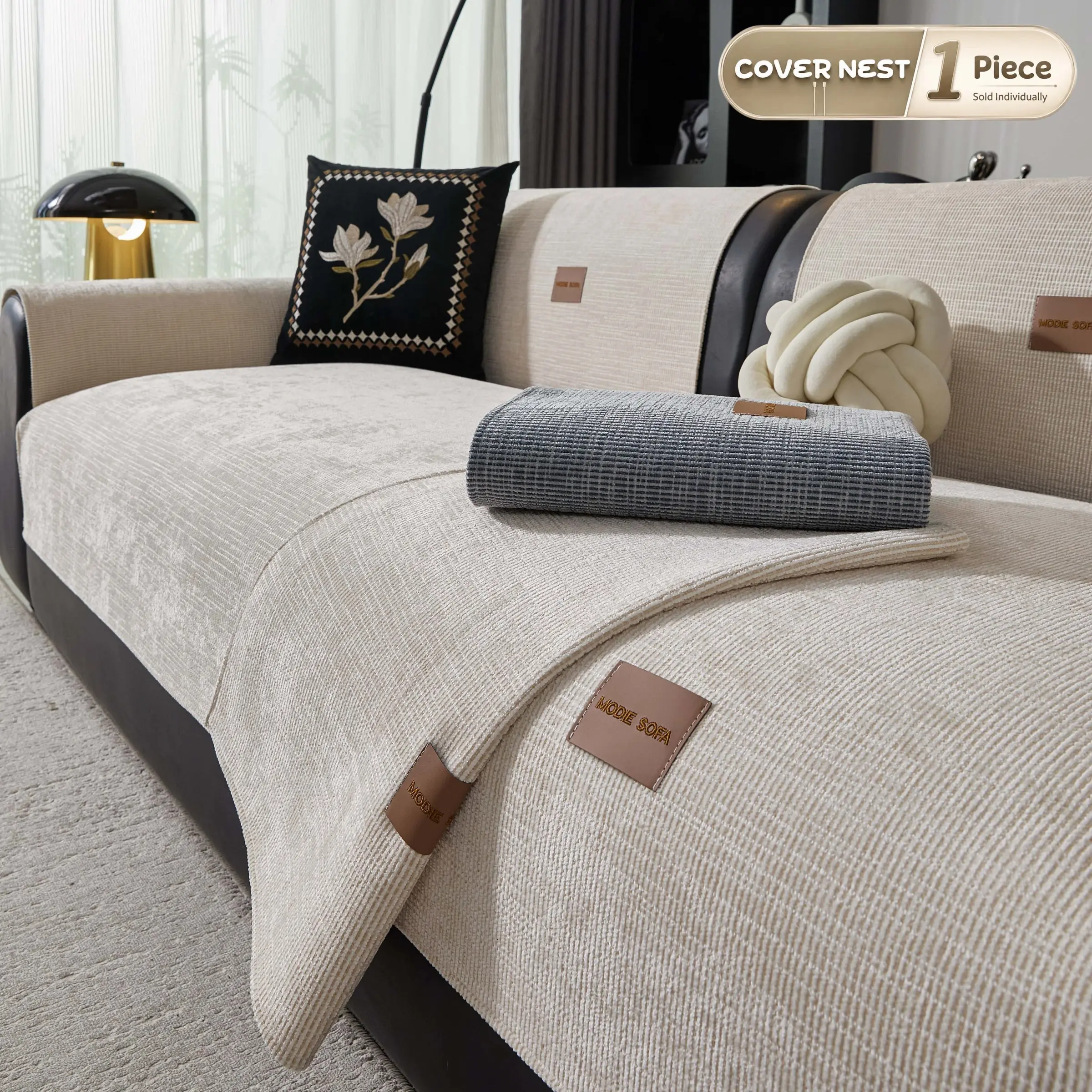 Premium Textured Sofa Cover, Solid Color Couch Covers for Sofa, Pet-Friendly Non-Slip Couch Seat Pad,Soft Woven Furniture Protector Sofa Pad for Loveseat, Sectional, Bedroom, Bed, Floor & Pet Bed, Washable Couch Protector
