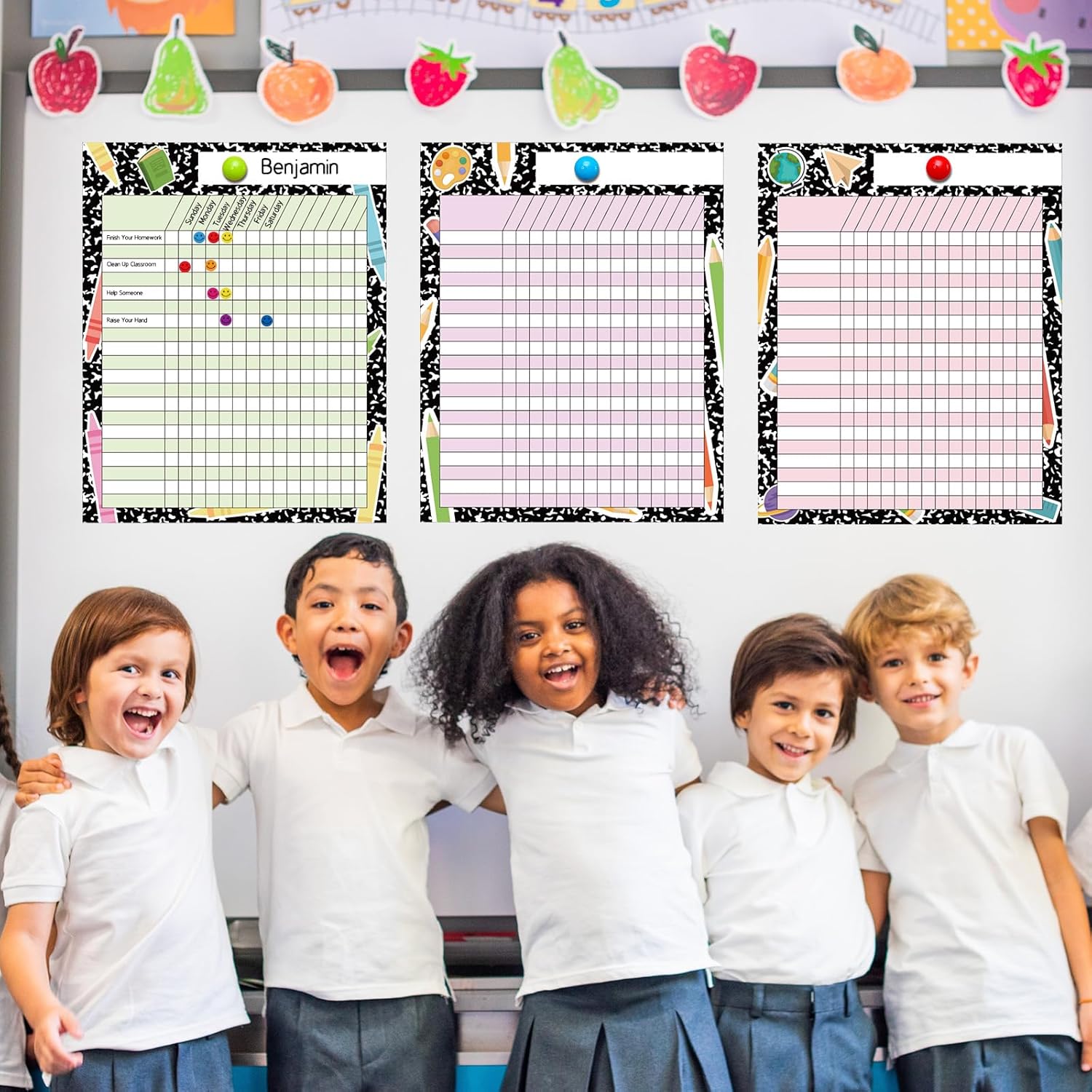 8 count Attendance Charts for Classroom Management 11x13.8in Multi-Color Incentive  Chart  Behavior Chart Student Homework  for Chore Responsibility Assignments Data Progress