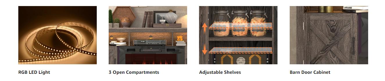 Farmhouse Fireplace TV Stand for 70/75/80 Inch TV, 32”Tall Entertainment Center w/ 36”Electric Fireplace & LED Light, 70”Media Console w/Barn Door Cabinet for Living Room, Grey,White