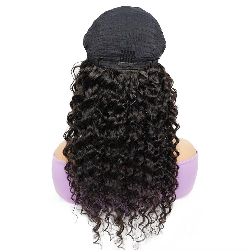 Bling Hair Curly Headband Wig Deep Wave Headband Wigs with Headbands Attached Glueless Black Wig 150% Density for Daily Use (26 Inch)