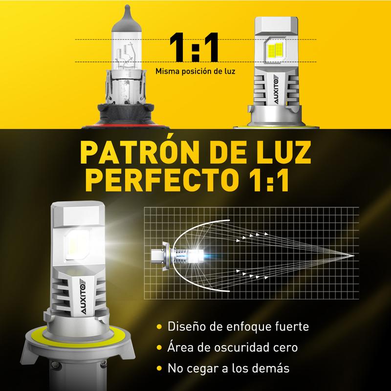 AUXITO 2024 Upgraede H13 Bulbs, 9008 LED headlight, 30000LM 800% Ultra Brightness, 1:1 Halogen Size, 6500K Cool White, Canbus Ready, Plug and Play, Pack of 2