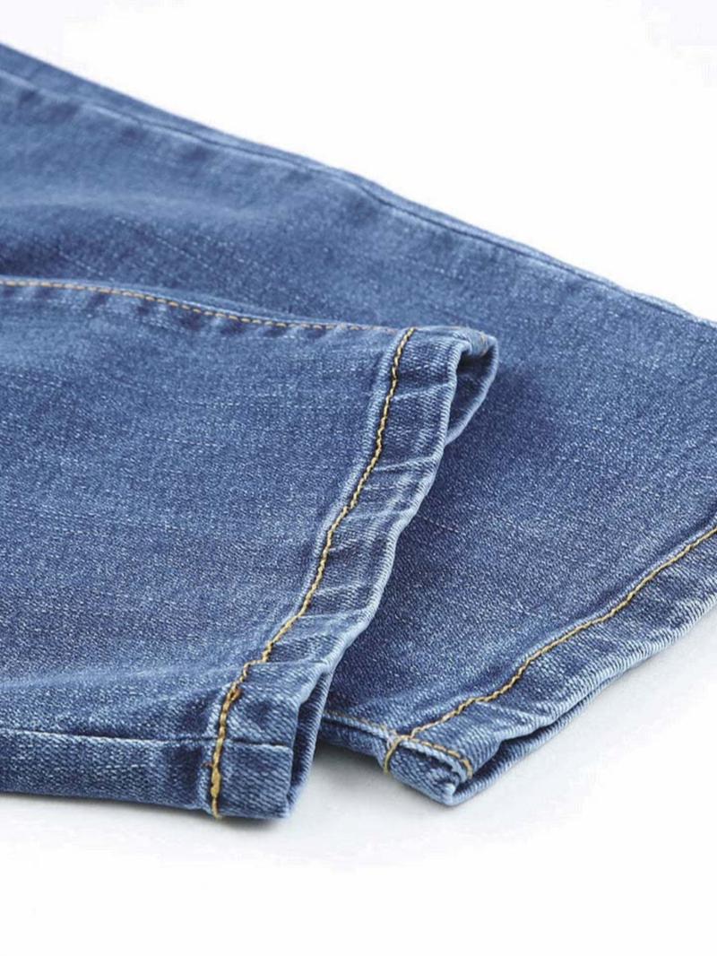 Women’s Ripped Patch Boyfriend Jeans with Multiple Cute Prints Loose Washed Denim Mid-Waist Elastic Waist Breathable & Comfy