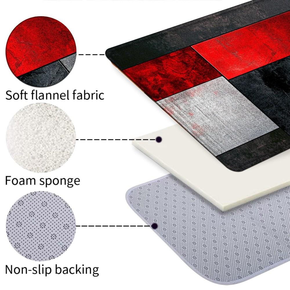 1PC， Red Black Gray Geometric Splicing Patterned strip rugs, home décor, bathroom mats, entryway mats, bathroom non-slip mats, indoor entrance rugs, bedroom bedside mats, kitchen mats, hallway rugs, flannel sponge rugs, hallway runner rugs
