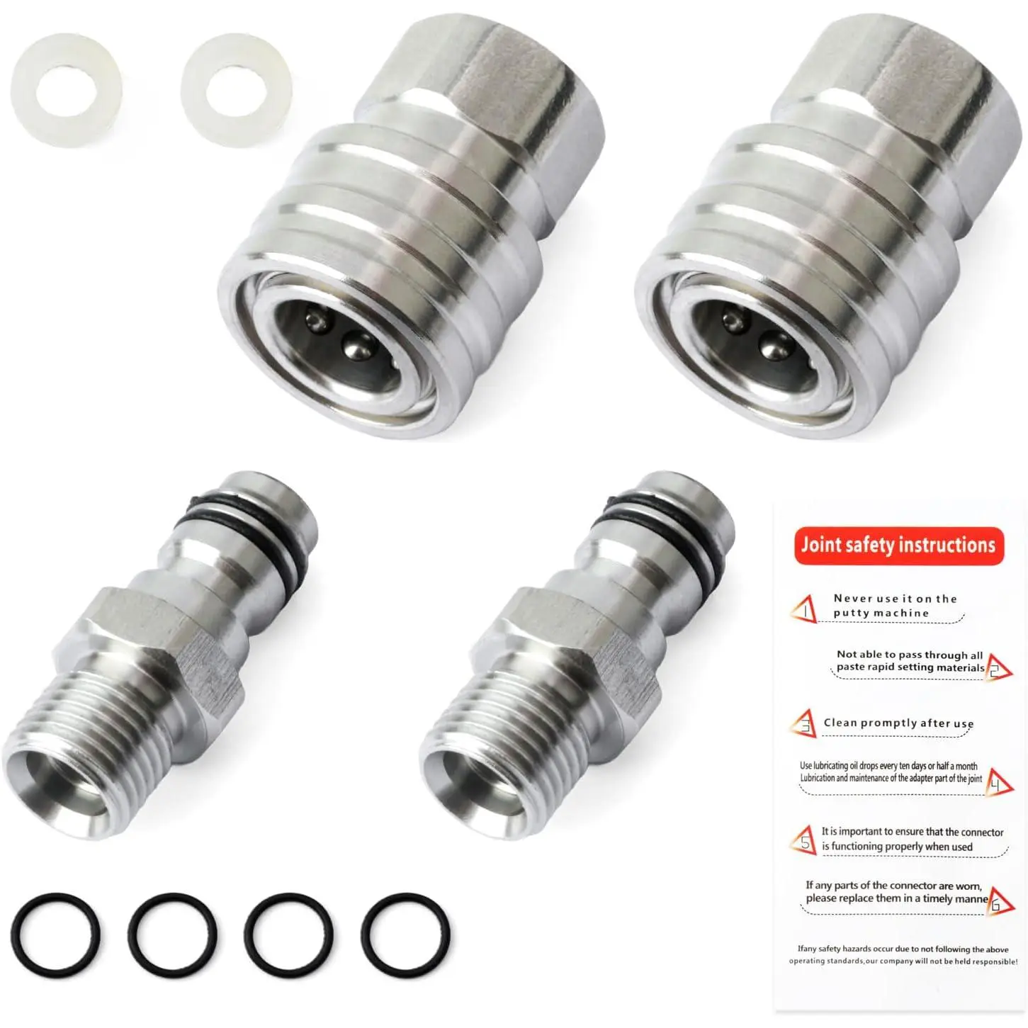 2-Pack 1/4" Airless Sprayer Quick Connect Coupler for High-Pressure and Sprayers, Stainless Hose Fittings Quick Disconnect Leak-w/Sealing O-