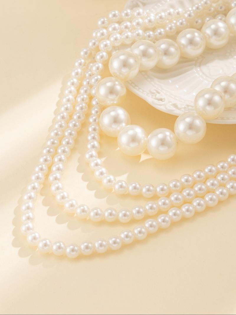 Faux Pearl Decorated Beaded Necklace, Pearl Chain Necklace, Elegant Exaggerated for Women for Party, Daily Clothing Decor, Trendy Jewelry for Birthday Gift