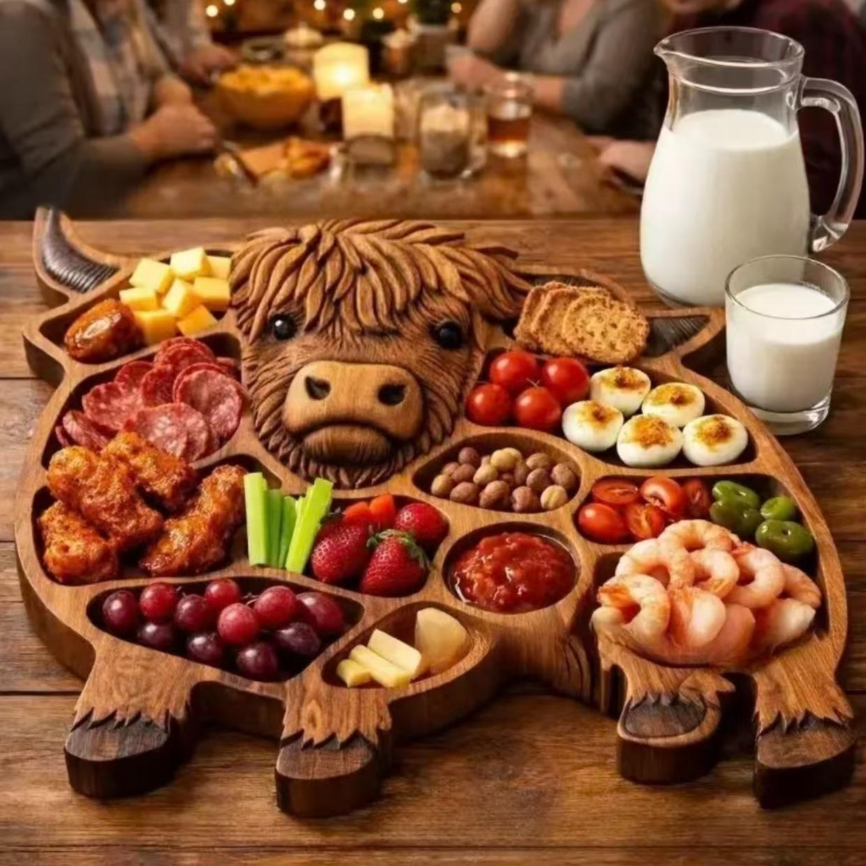 Animal Shape Highland Cow Form Wooden Charcuterie Board - Kitchenware Serving Plate, Ideal for Parties, Perfect Gift for Birthdays