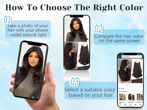 [ kookastyle ] 20inch Invisible Wire Synthetic Hair Extensions 20‘’ Long Wavy Layered Synthetic Clip in Hair Extensions with Transparent Wire Adjustable Size 6 Secure Clips Dark Brown Thick Hairpieces for Women 20 Inch