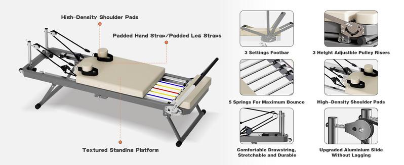 Foldable Pilates Reformer 330.5lb Capacity Resistance Cords & Eco-Silicone Leather Space-Saving Home Studio Equipment for Full Body Workout Premium Elastic Band