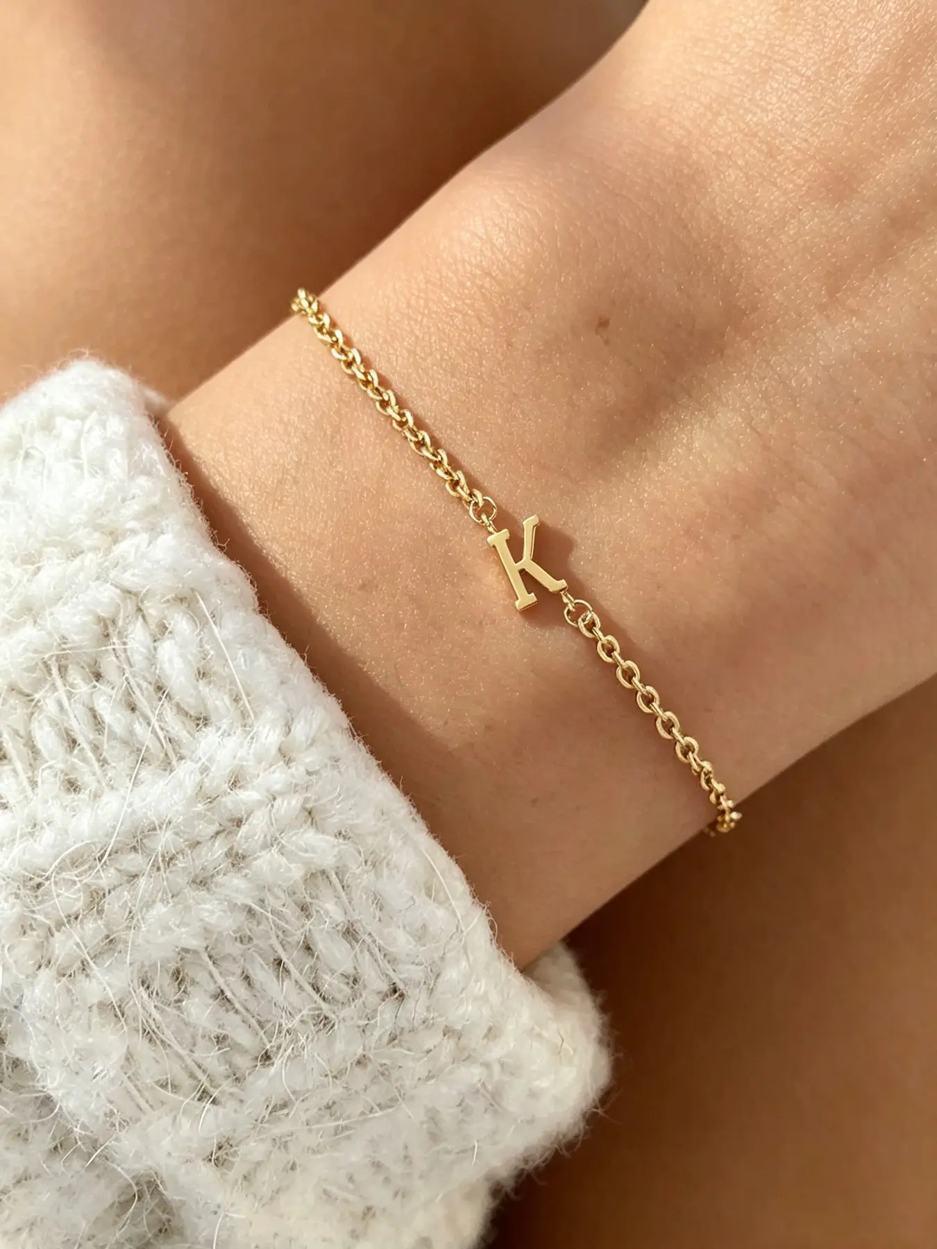 A-Z Letter Detail Link Bracelet, Initial Letter Bracelets, Stainless Steel Jewelry for Women for Gift, Accessories for Daily Wear Valentine's Day Gift