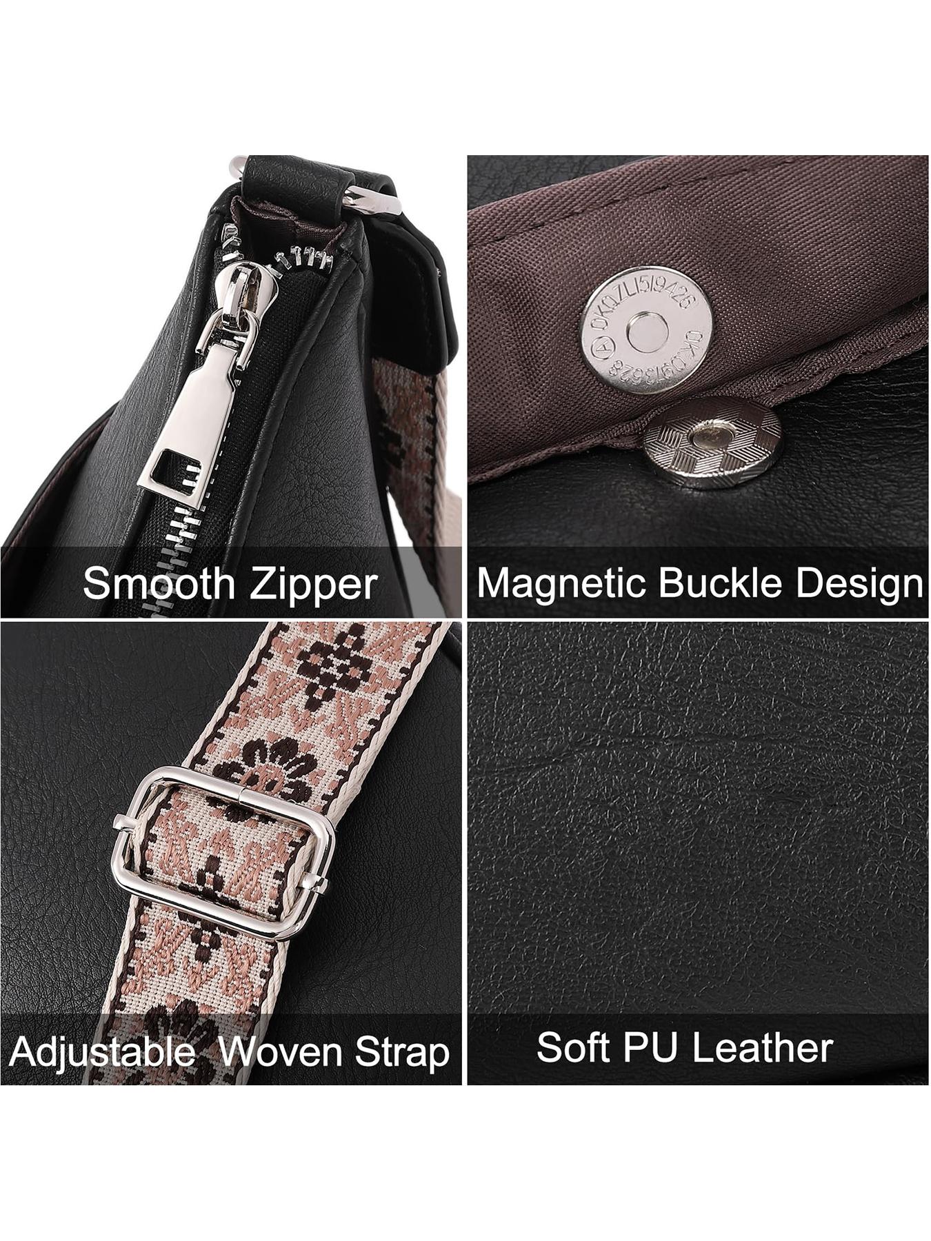 Women's Vintage Crossbody Bag, Fashionable Pu Leather Zipper Shoulder Bag with Adjustable Strap, Casual Crossbody Bag for Daily Used, Adjustable Strap Purse