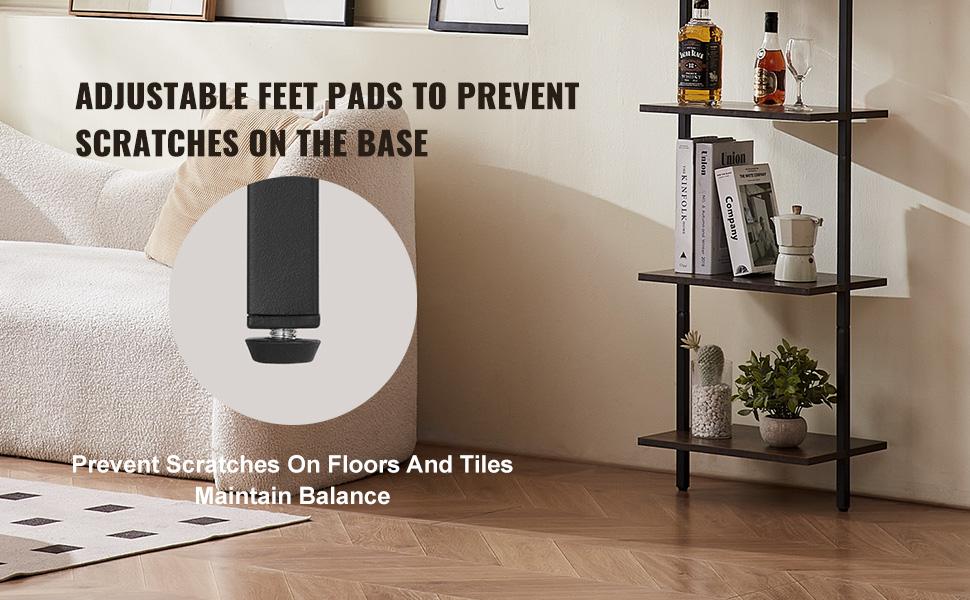 VEVOR Ladder Shelf, 5-Tier Bookshelf 15.6x11.8in, Open Wall-Mounted Ladder Shelf with Metal Frame, Storage Rack Sundries Holder for Kitchen Bedroom Bathroom Living Room, Black