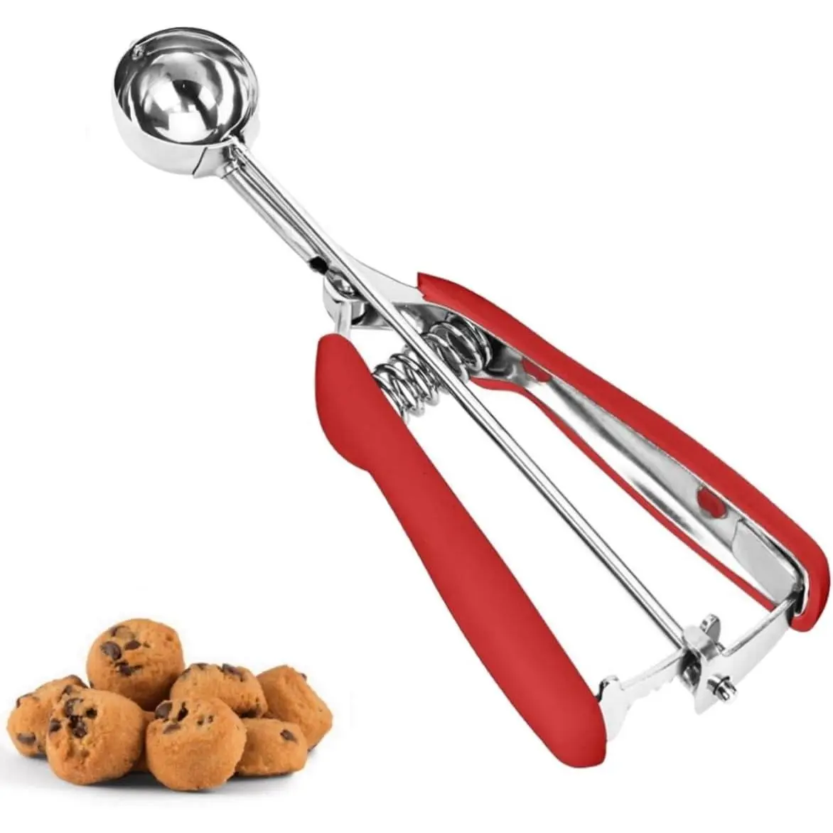 18/8 Stainless Steel Cookie Scoop, 2Tsp/10ml/0.34oz Ice Cream Cookie Dough Scoop with Non-slip Red Grip for Baking Mini Cupcake
