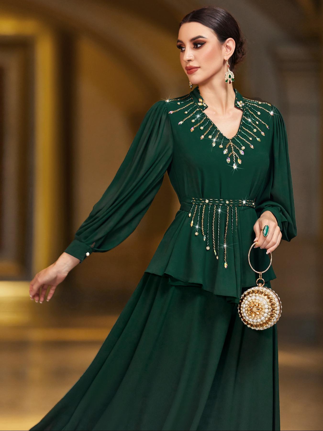 Elegant Women's Dress with Rhinestone Embellishments, Perfect for Casual, Formal Wear & Special Occasions, Stylish Design for Everyday Wear