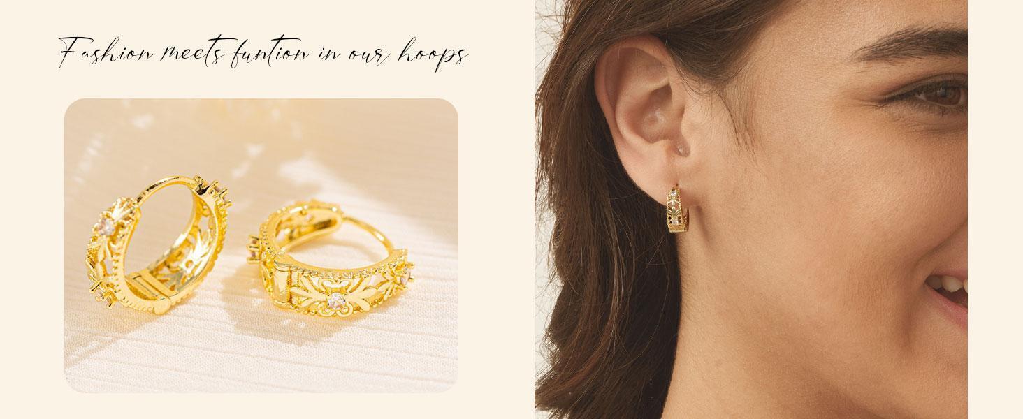 Gold Huggie Earrings for Women-14k Gold/Silver/Rose/Black Plated Heart Hoop Earrings Hypoallergenic Lightweight Hoops Gifts
