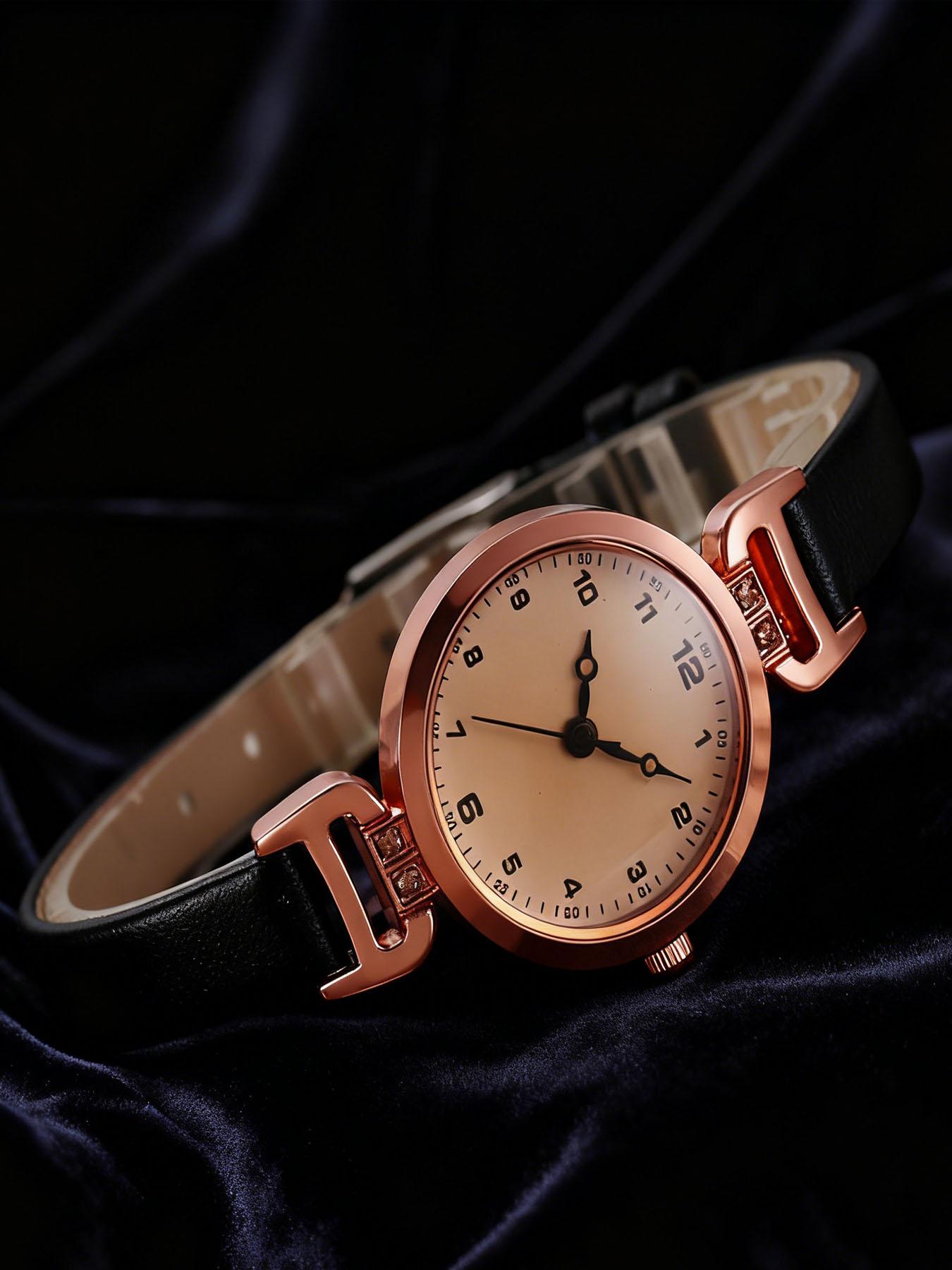 Fashion and Elegant Quartz Watch PU Leather Thin Strap Women's Quartz Watch Solid Color Fashion Women's Watch