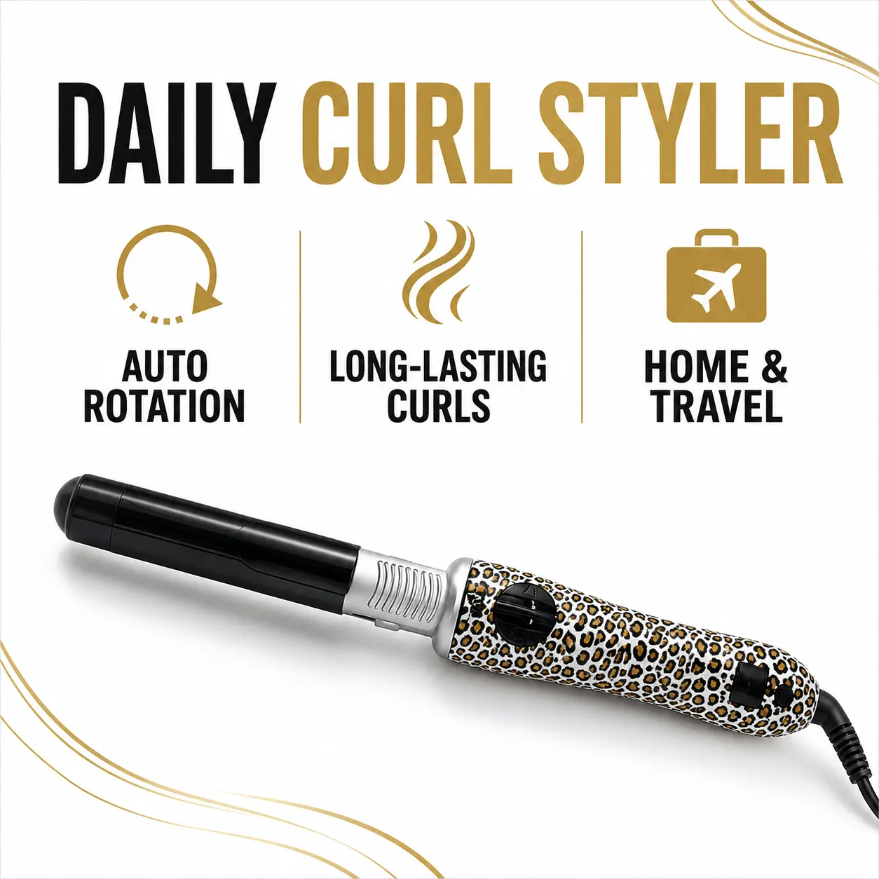 25mm Automatic Rotating Hair Curler with LCD Digital Display, Self-Spinning Curling Iron for Defined Curls, Soft Waves, Long-Lasting Styling, Home, Travel & Salon Use