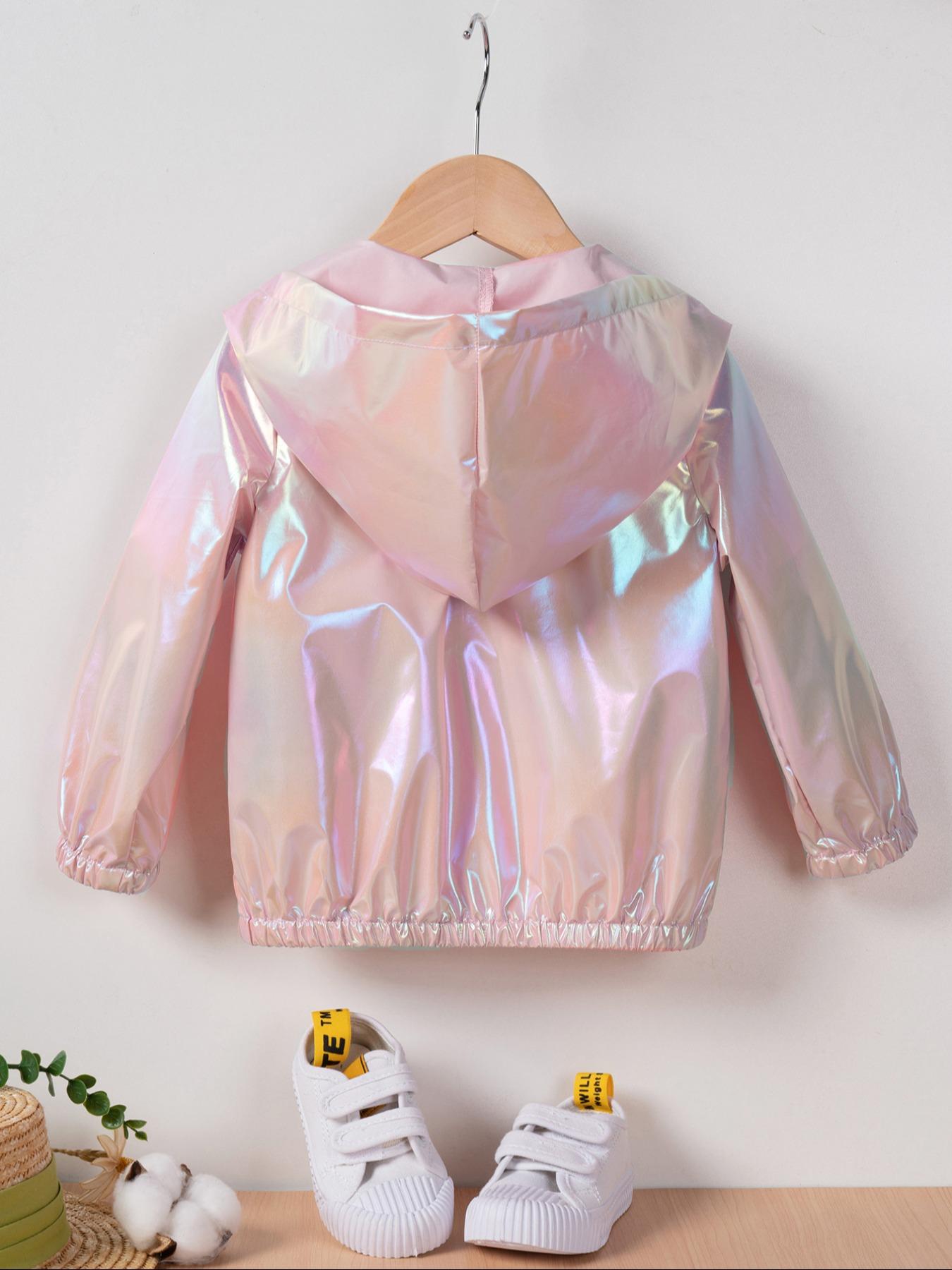 Toddler Girl's Thin Glitter Zip Up Hooded Jacket without Tee, Fashion Long Sleeve Zipper Outerwear for Spring & Fall, Kid's Clothes for Daily Wear, Casual Comfy Jacket