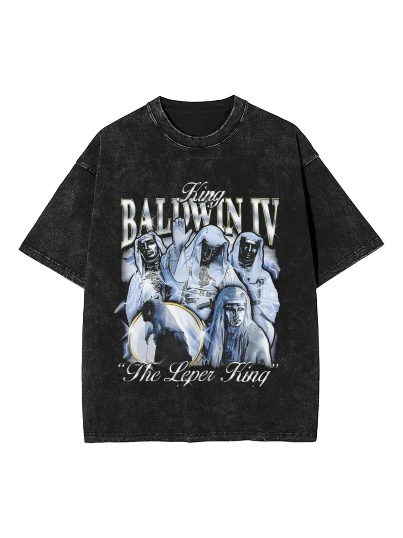 Vintage Washed Historical Print T-Shirt, Medieval King Cartoon Loose Fit Short Sleeve, 90s Retro Unisex Streetwear, Distressed Rock Aesthetic