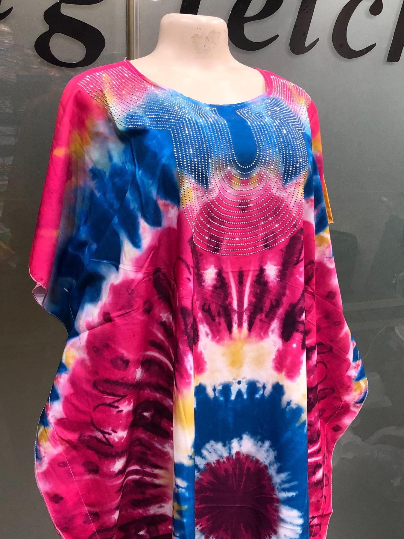 African Tie-Dye Embroidered Boubou Kaftan Long Dress, Traditional Clothing, Casual Daily Wear, Loose Fit, Plus Size, Vacation Style