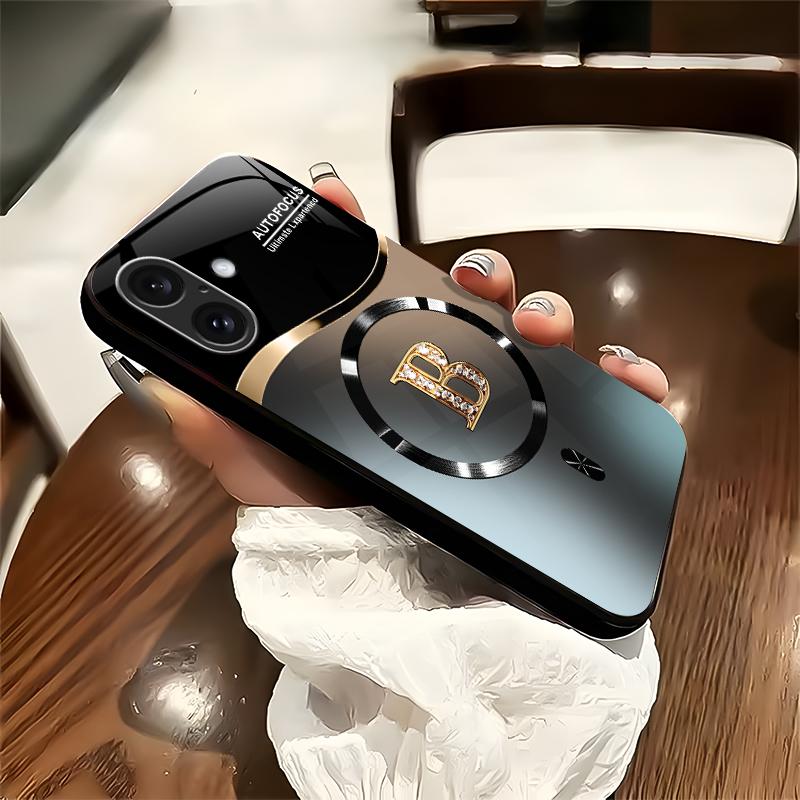 Suitable for [iPhone 16] high-end MagSafe phone case🥰, Features a magnetic attachment function Luxury Gradient Metallic Bling Rhinestone 26 Initial 952