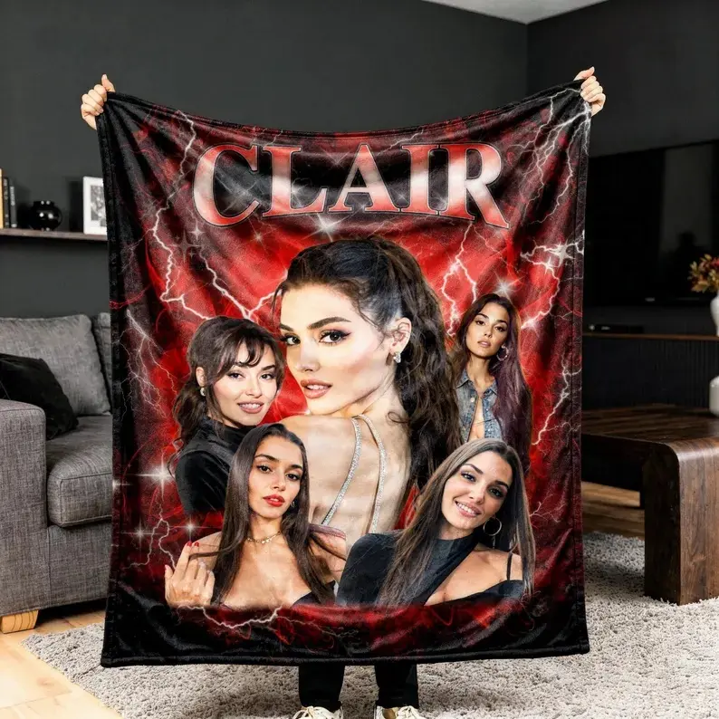 Customized Photo Blanket, Personalized Couple Gifts for Him, Boyfriend Gift, Girlfriend Bootleg Blanket, Face Blanket Photo, Engagement Gifts