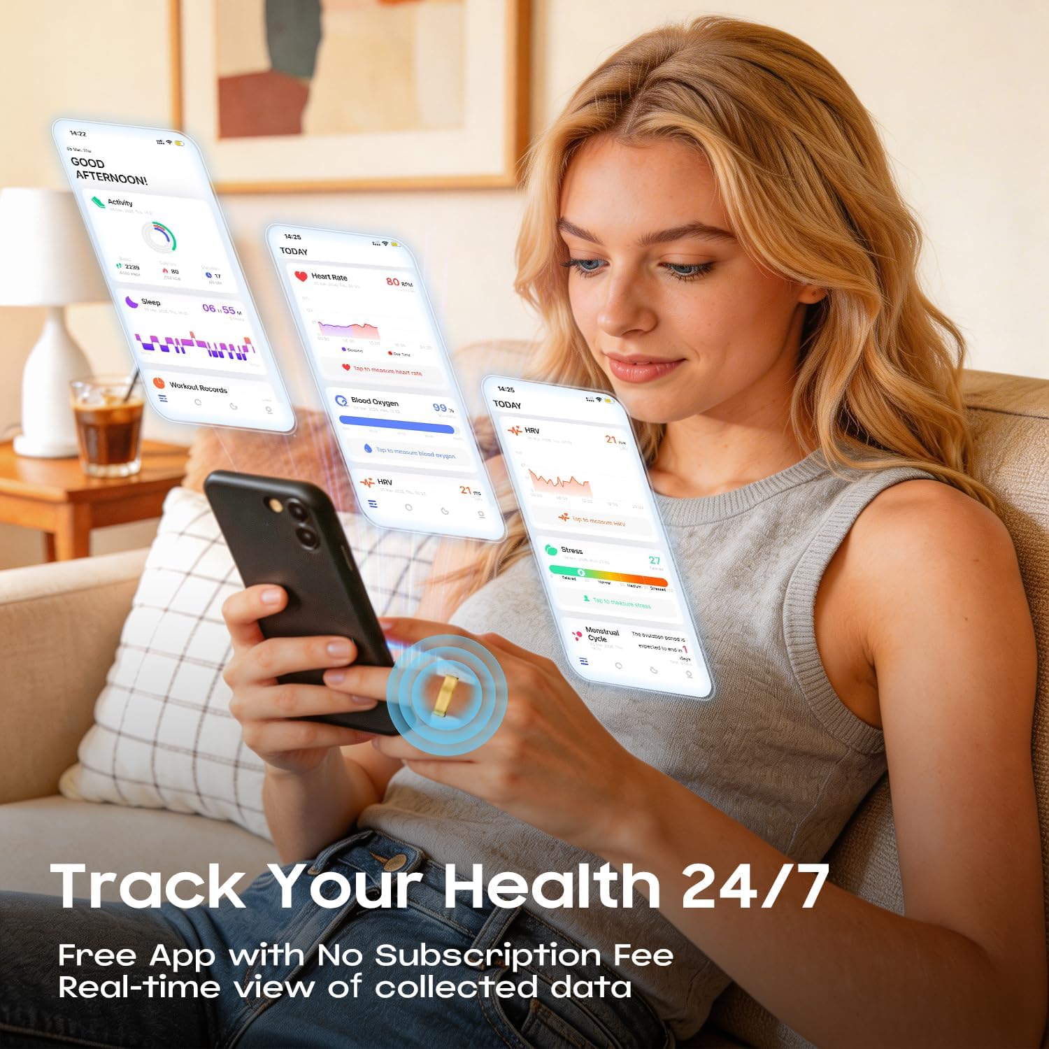 Optimized Precision Optical Sensor Smart Health Ring, Smart Ring for Women Men, Health Fitness Ring Gen 3 with Free App No Subscription Fee, Stress & Sleep Monitor, Heart Rate & Step Tracker, IP68 Waterproof, Android/iOS Compatible,, Wearable, Fitness Wea