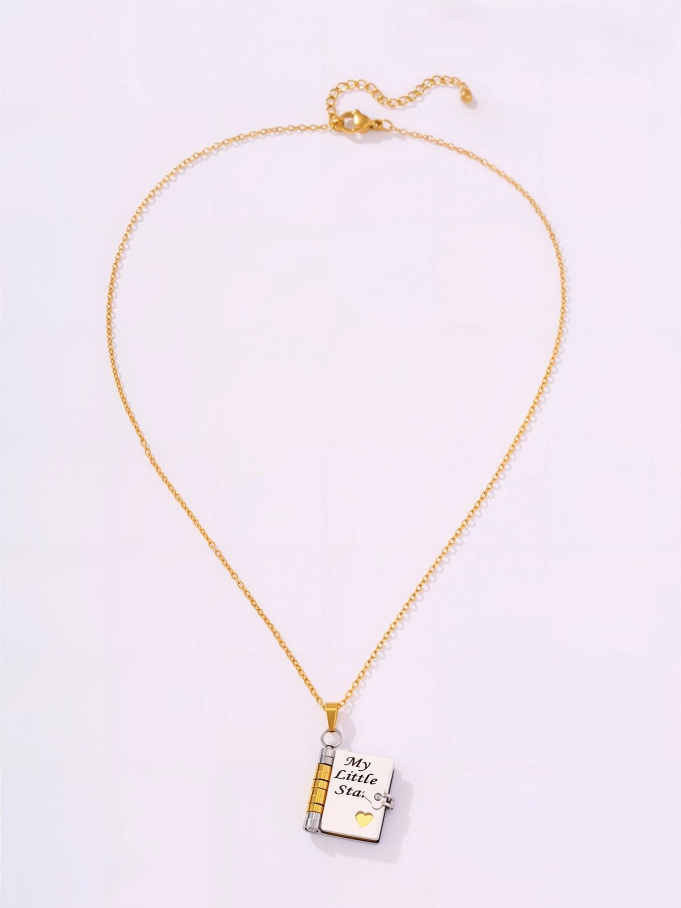 Summer New Titanium Steel Book Necklace, Girl's Heart Engraved Letter Necklace, Trendy Fall Cross-Border Bestseller, Son's Letter Necklace
