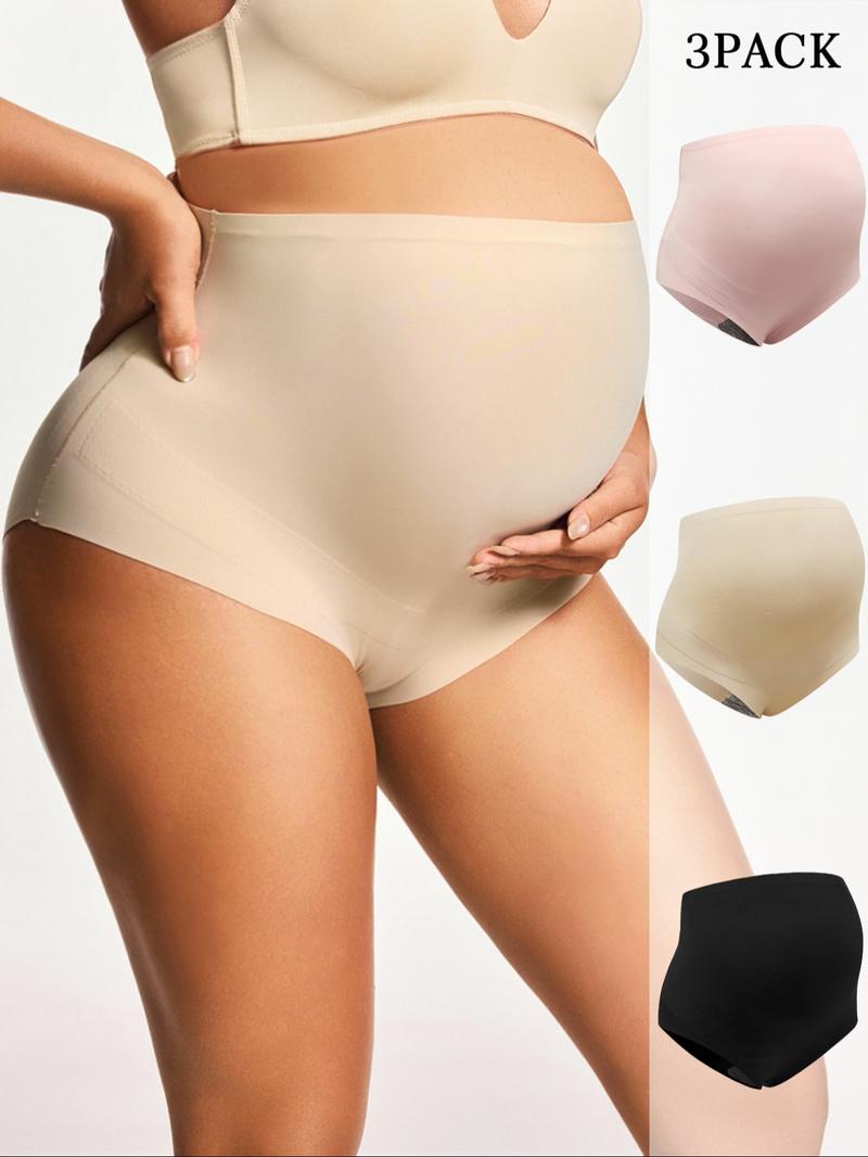 3 Pack High-Waisted Maternity Panties, Seamless Comfortable Supportive Underwear for Pregnancy, All Seasons Casual Plain Design, Maternity Clothes