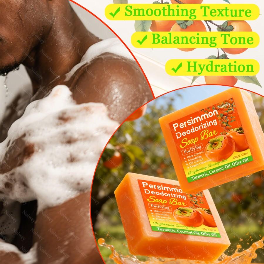5pcs Persimmon Bar Soap, Cleanser, 48 hour odor control, Multi functional soap for Cleansing The Face, Body, Hands, Eliminates Body Odor, Deep Cleans, Controls Oil, Smooths And Refines The Skin, Provides Moisturizing, Hydrating Care