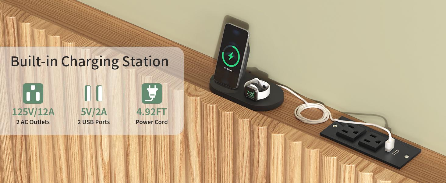 80.3'' Wood Headboard Queen Size with Charging Stations, Boho Bed Frame Wall Mounted Headboards,Easy Assembly,Modern Farmhouse Bed headboard Only (King)