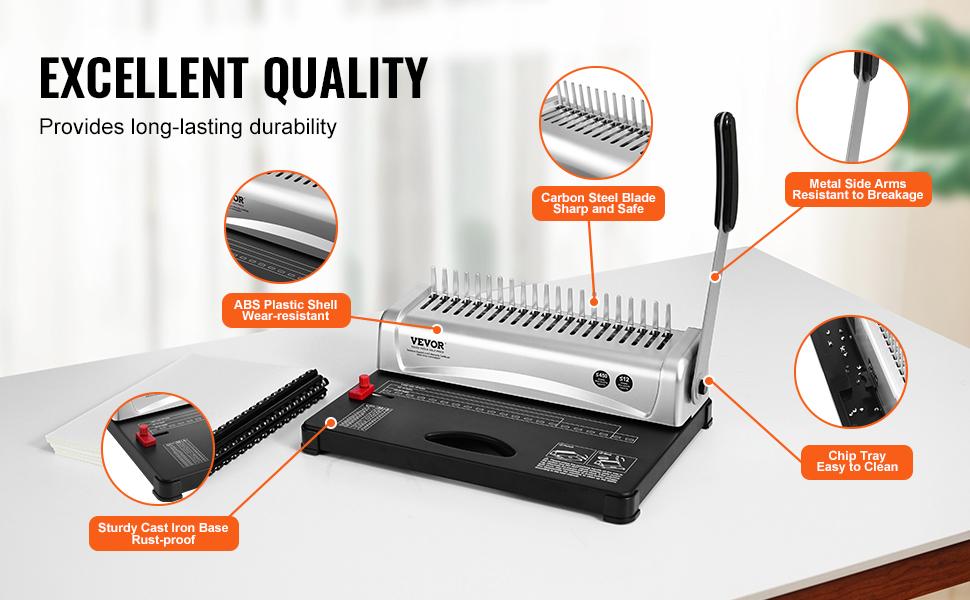 VEVOR Binding Machine, Comb Binding Machine 21-Holes Binding 450 Sheets, Book Binder Machine with 100 PCS 3/8'' Comb Binding Spines, for Letter Size, A4, A5